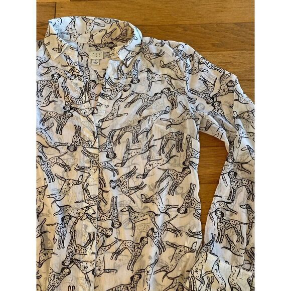 A New Day women's sheer dog patterned high low collared button front blouse sz S - Picture 3 of 8